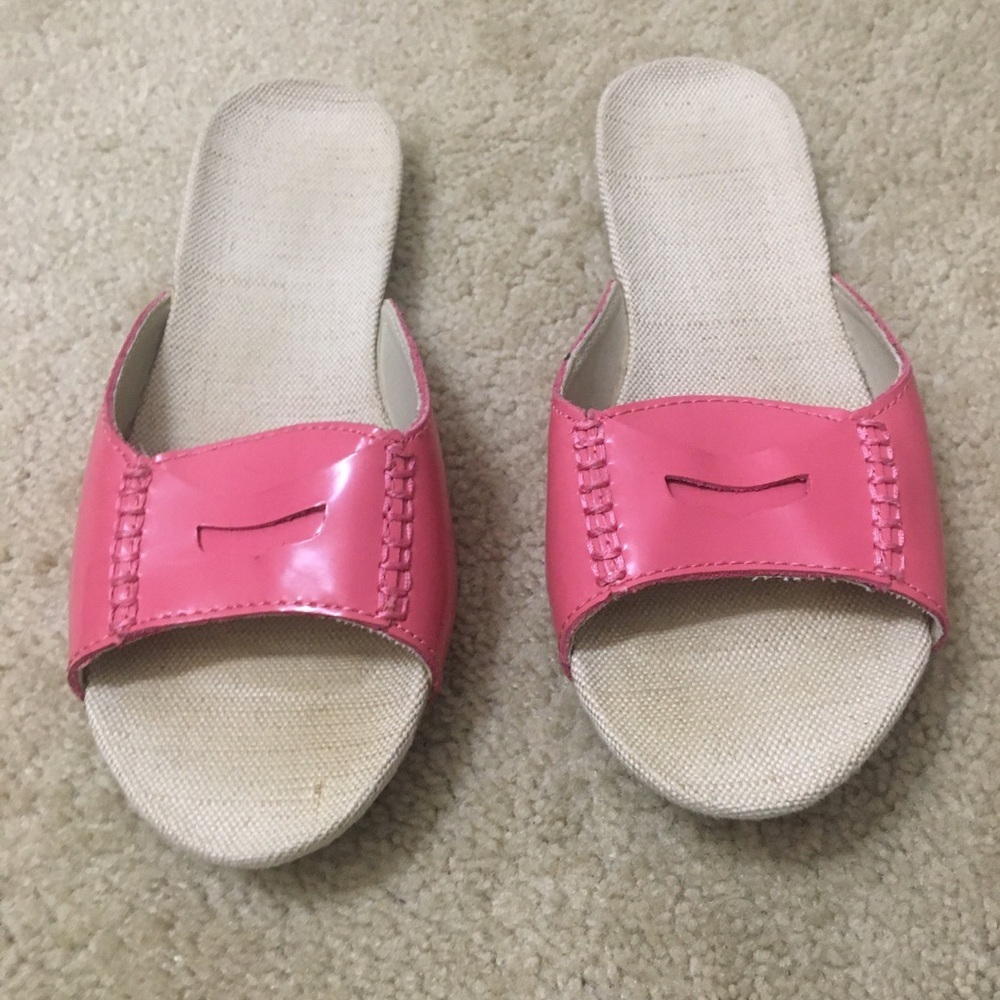 Lands End Patent Leather Slip On Mules Barbiecore Twee Size 8M